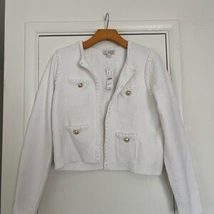 J.Crew Ivory Textured Cardigan with Gold Buttons